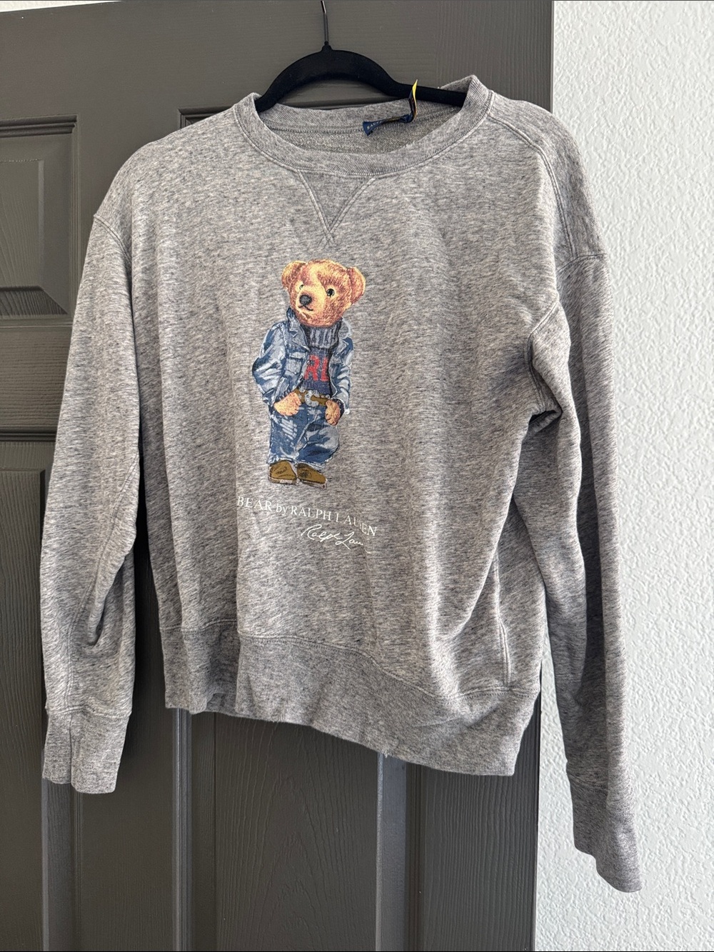 Ralph Lauren Heather Gray Bear Graphic Crewneck Sweatshirt